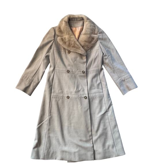 VINTAGE 1950’s YouthCraft Beige Womens Wool Long Coat Mink Fur Collar ILGUW Sz S - Picture 14 of 15